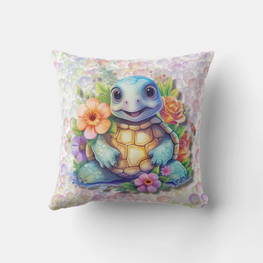 Coussin Tortue Florale Et Bubbles Baby Nursey (Verso)