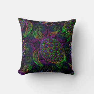 Coussin Tortue marine dans des couleurs psychédéliques m