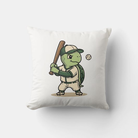 Coussin Tortue Mignonne Batteur de Baseball Art Vectoriel (Recto)