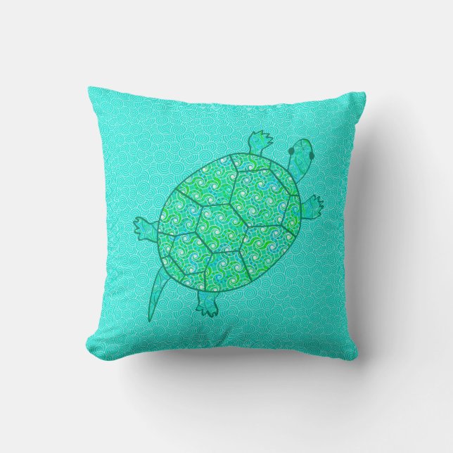 Coussin Tortue tourbée arabesque - nuances de vert (Recto)