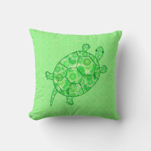 Coussin Tortue tourbillon fractale - vert citron et vert é