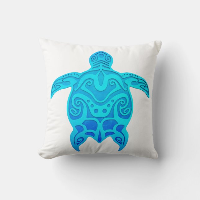 Coussin Tortue tribale bleue (Recto)