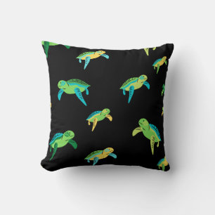 Coussin Tortues de mer Vert Turquoise bleu jaune noir Moti