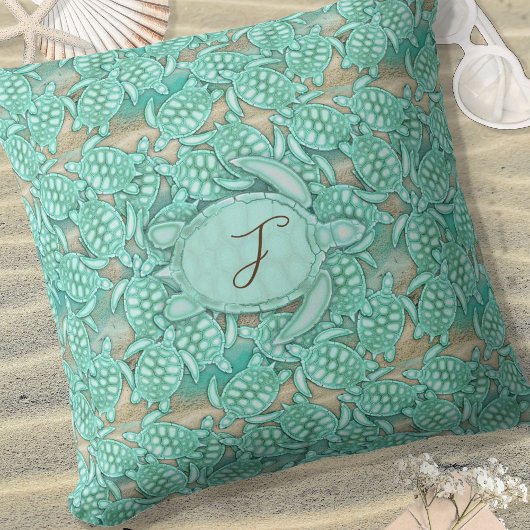 Coussin Tortues minces Monogramme de mer et de sable ID696