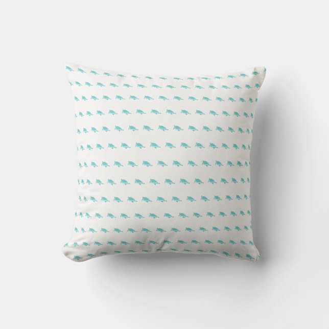Coussin tortues minuscules turquoise /aqua sur blanc (Recto)
