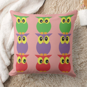 Coussin Totem de hibou 3 rouge pourpre vert
