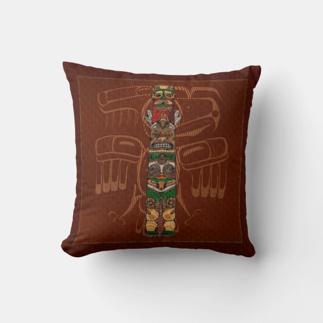 Coussin Totem Native American Folk Art (Recto)