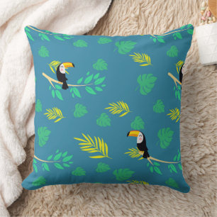 Coussin Toucan Bleu et Vert Forêt Tropicale Humide