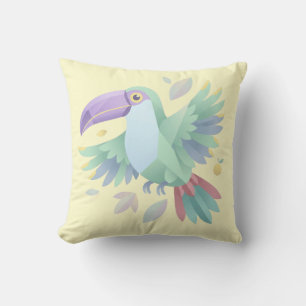 Coussin Toucan Pastel Géométrique – Oiseau Tropical Minima