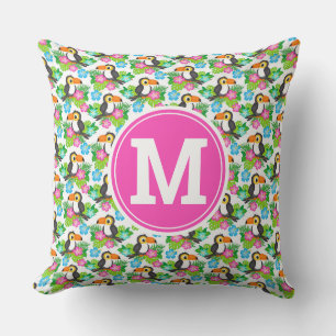 Coussin Toucan Tropical et Motif Floral d'Été