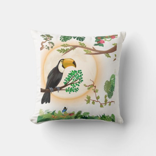 Coussin Toucan Tropical Oiseau & Feuilles de Jungle Aesthe (Recto)