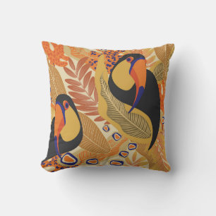 Coussin Toucans sur branches, motif tropical sans soudure.