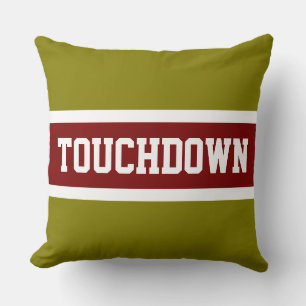 Coussin TOUCHDOWN Bandes rouges blanches dorées olive