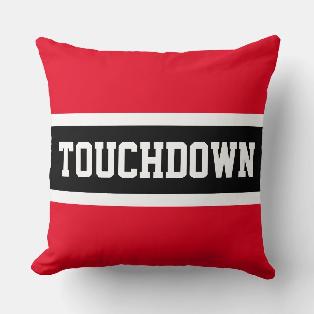 Coussin TOUCHDOWN Gras Rouge Clair Noir Blanc Rayures (Recto)