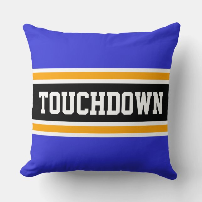 Coussin TOUCHDOWN Noir Gras Orange Bleu Royal Rayures (Recto)