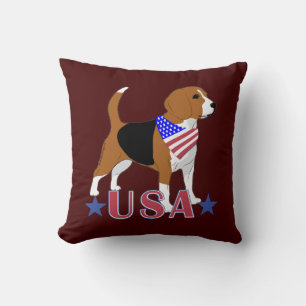 Coussin Touche Rouge Blanc Bleu USA Beagle Patriotique Rou