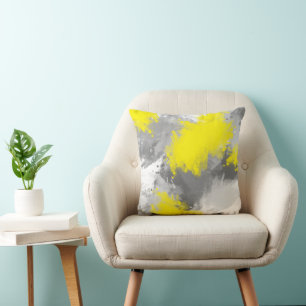 Coussin Touches abstraites jaunes gris