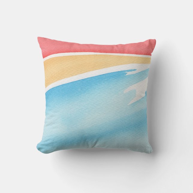 Coussin Touches d'aquarelle rouges oranges et bleues Cool (Recto)