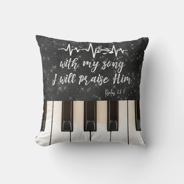 Coussin Touches de piano avec Citation de l'écriture de ps (Recto)