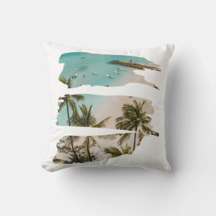 Coussin Touches de Pinceau de Plage Tropicale