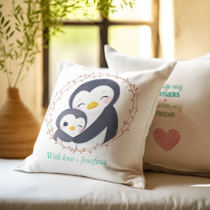 Coussin Toujours ma mère - Maman pingouin bébé