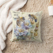 Coussin Toujours vous abonner, abeilles et fleurs bleues J (Couverture)