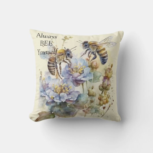 Coussin Toujours vous abonner, abeilles et fleurs bleues J (Recto)