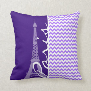 Coussin Tour Eiffel ; Chevron pourpre