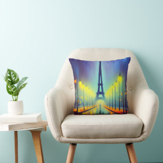 Coussin Tour Eiffel colorée la nuit