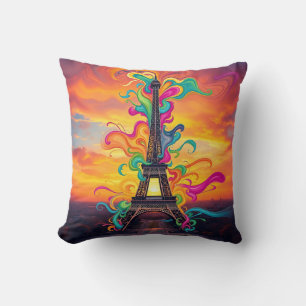 Coussin Tour Eiffel colorée tourbillons