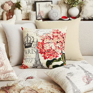 Coussin Tour Eiffel et hortensia