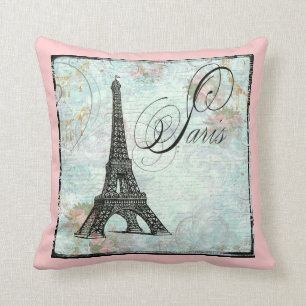 Coussin Tour Eiffel et roses roses