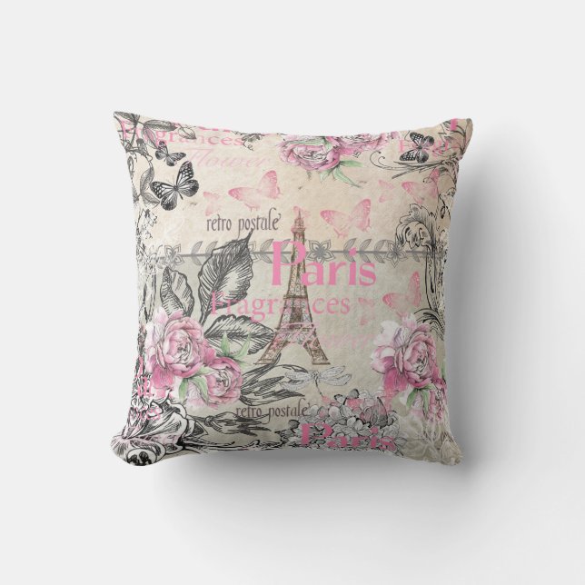 Coussin Tour Eiffel floral de Paris de typo de rose (Recto)