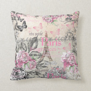 Coussin Tour Eiffel floral de Paris de typo de rose