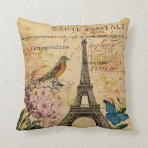 Coussin Tour Eiffel français de Paris d'oiseau d'hortensia