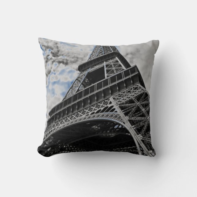 Coussin Tour Eiffel Noir Blanc Paris Voyage Français (Recto)