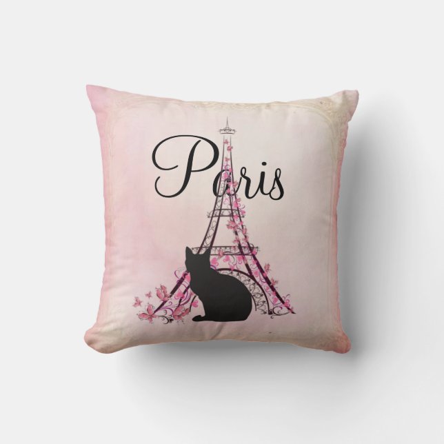 Coussin Tour Eiffel Paris Chat (Recto)