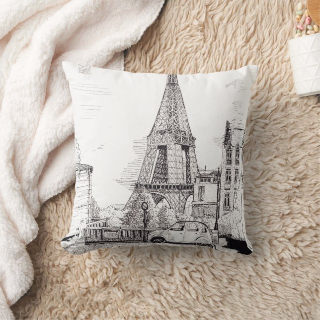 Coussin Tour Eiffel Paris France Illustration en encre de  (Couverture)