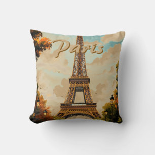 Coussin Tour Eiffel Paris Voyage Style Rétro Art Vintage