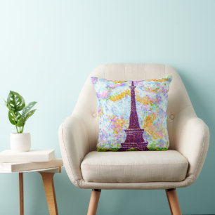 Coussin Tour Eiffel Paysage de Printemps Pointillisme