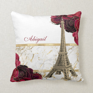 Coussin Tour Eiffel personnalisée Or, Rose Marbre blanc