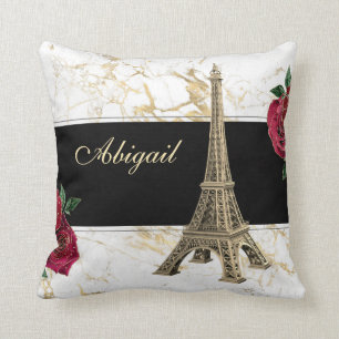 Coussin Tour Eiffel personnalisée Or, Rose Marbre blanc