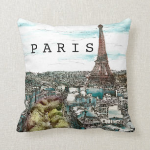 Coussin Tour Eiffel vintage des destinations   dans la vue