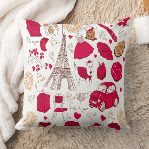 Coussin Tour Eiffel vintage Paris Romance rose français