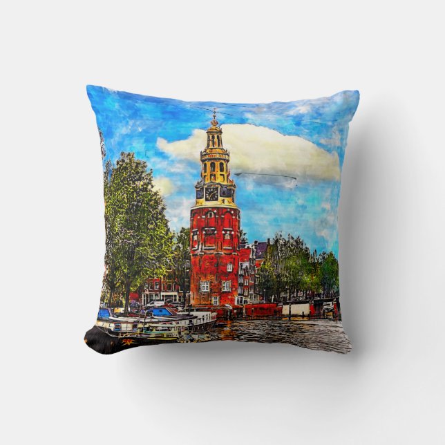 Coussin Tour sur la rivière Amstel. Amsterdam. Pays-bas. (Recto)