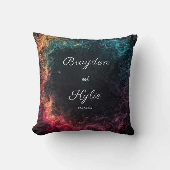 Coussin Tourbillon Abstrait de Nébuleuse Céleste Sarcelle  (Recto)