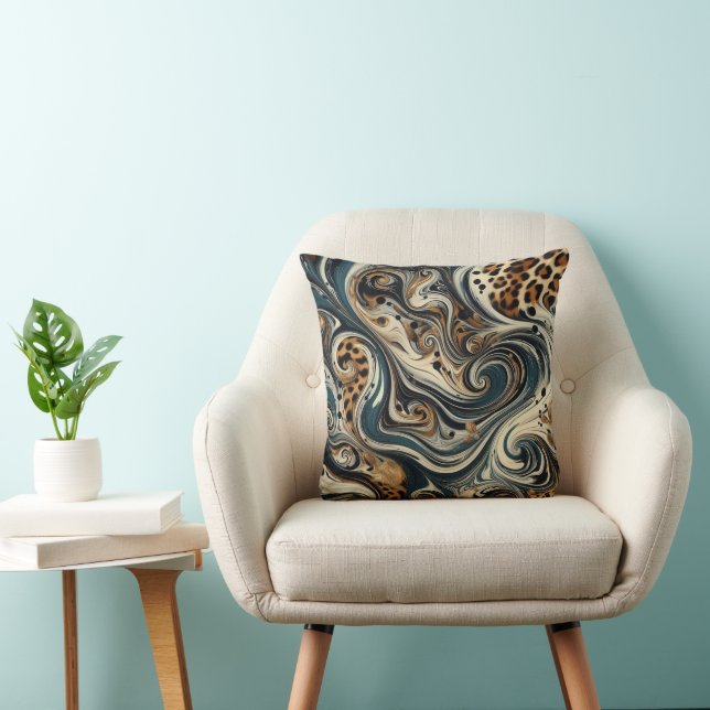 Coussin Tourbillon abstrait imprimé léopard (Chaise)