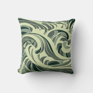 Coussin tourbillon dynamique de vagues vertes et beiges