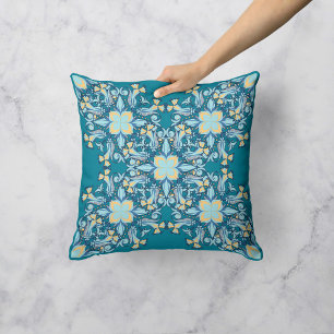 Coussin Tourbillon floral en Turquoise