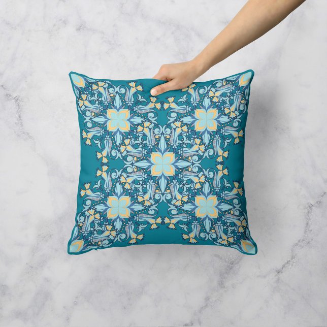 Coussin Tourbillon floral en Turquoise (Créateur téléchargé)